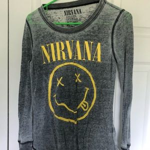 Distressed nirvana long sleeved shirt